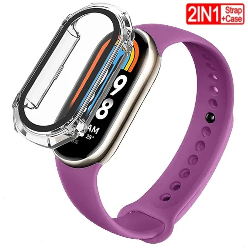 2 PACK Silicone Strap+case For Xiaomi Mi band 8 Replacement miband8 sport Bracelet Accessories smart band 8 waterproof cover
