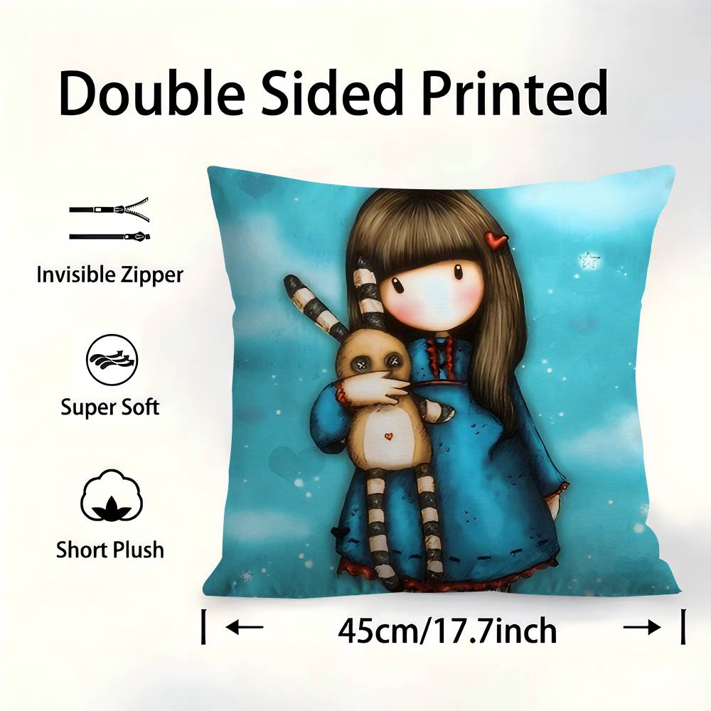 SSantoroGorjuss Cute Cartoon Girl Pillow Cover For Bedroom Room And Living Room Sofa Decorative Cushion Cover