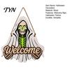 Trick or Treat Door Hanger Halloween Wooden Welcome Sign, Skeleton Reaper Irregular Decor, Gothic Haunted House Decor Wall Hanging Ornament