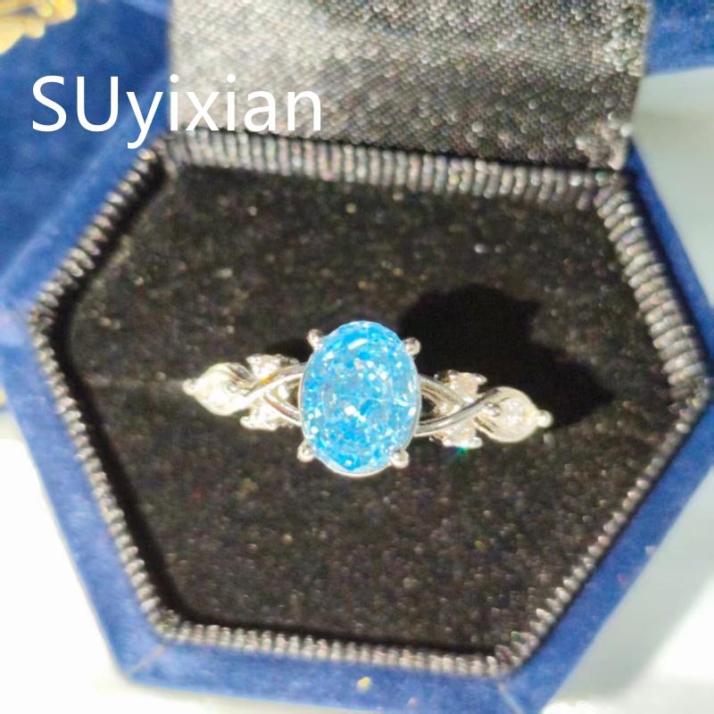 925 Sterling Silver Fashion Light Luxury Ice Flower Cut Zircon Twist Ring Birthday Party Anniversary Gift