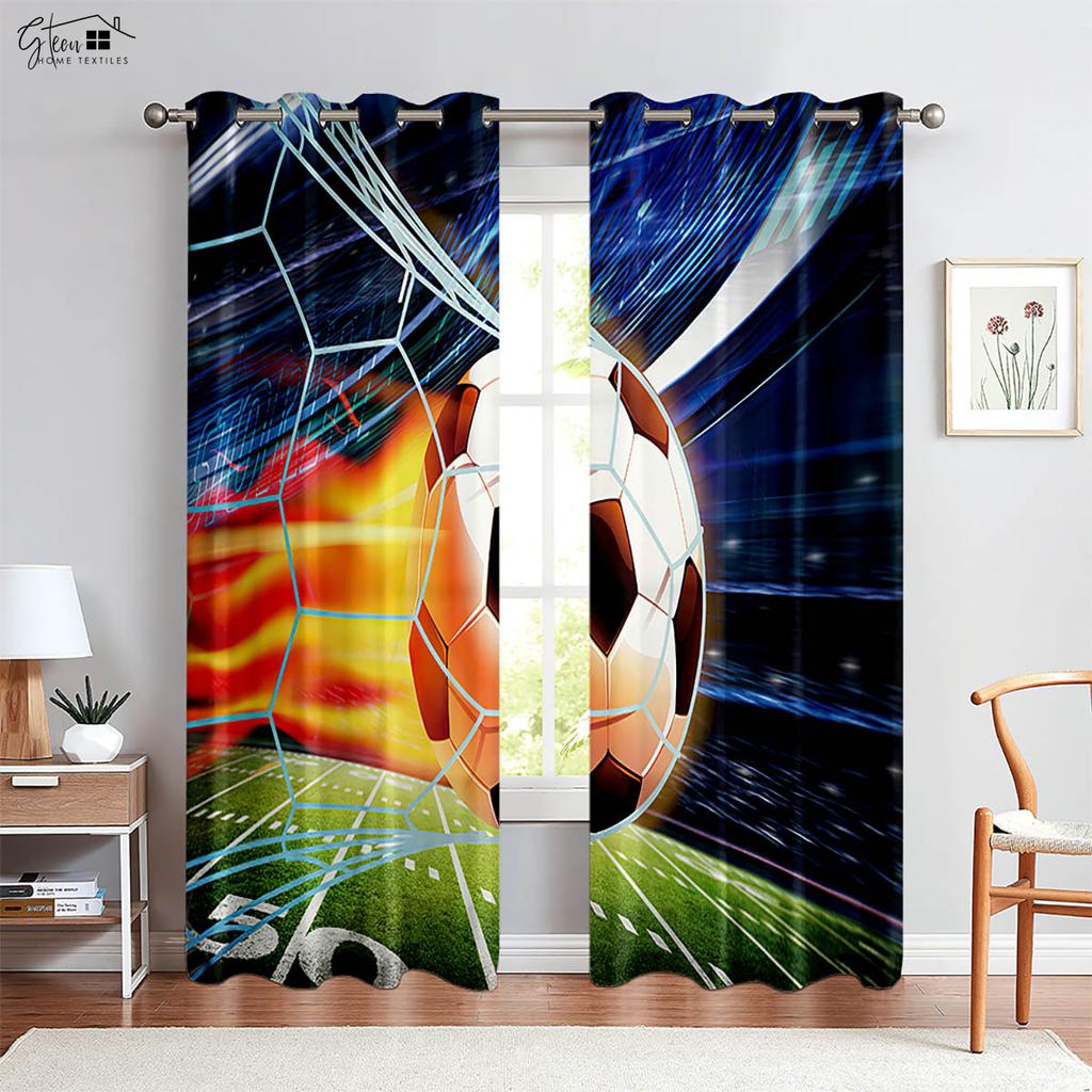 Water and Fire Sports Football Printed Curtains 100% Polyester Bedroom Living Room Study Decorative Curtains 2 Pieces