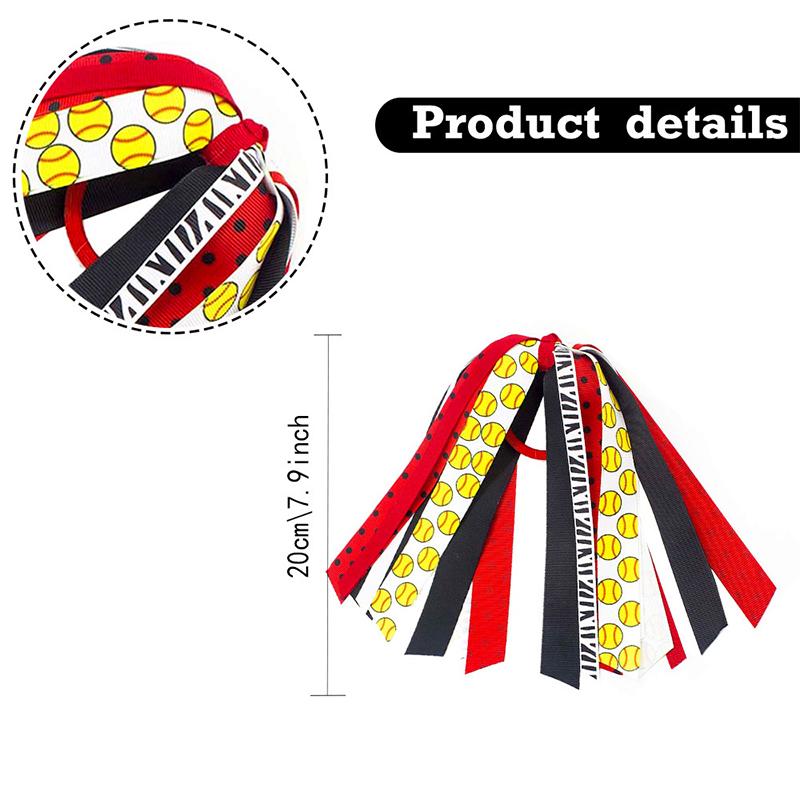 Soccer Ponytail Holders for Women Red Black Glitter Hair Ribbons Streamer Soccer Elastic Hair Ties Band Scrunchies Game Day