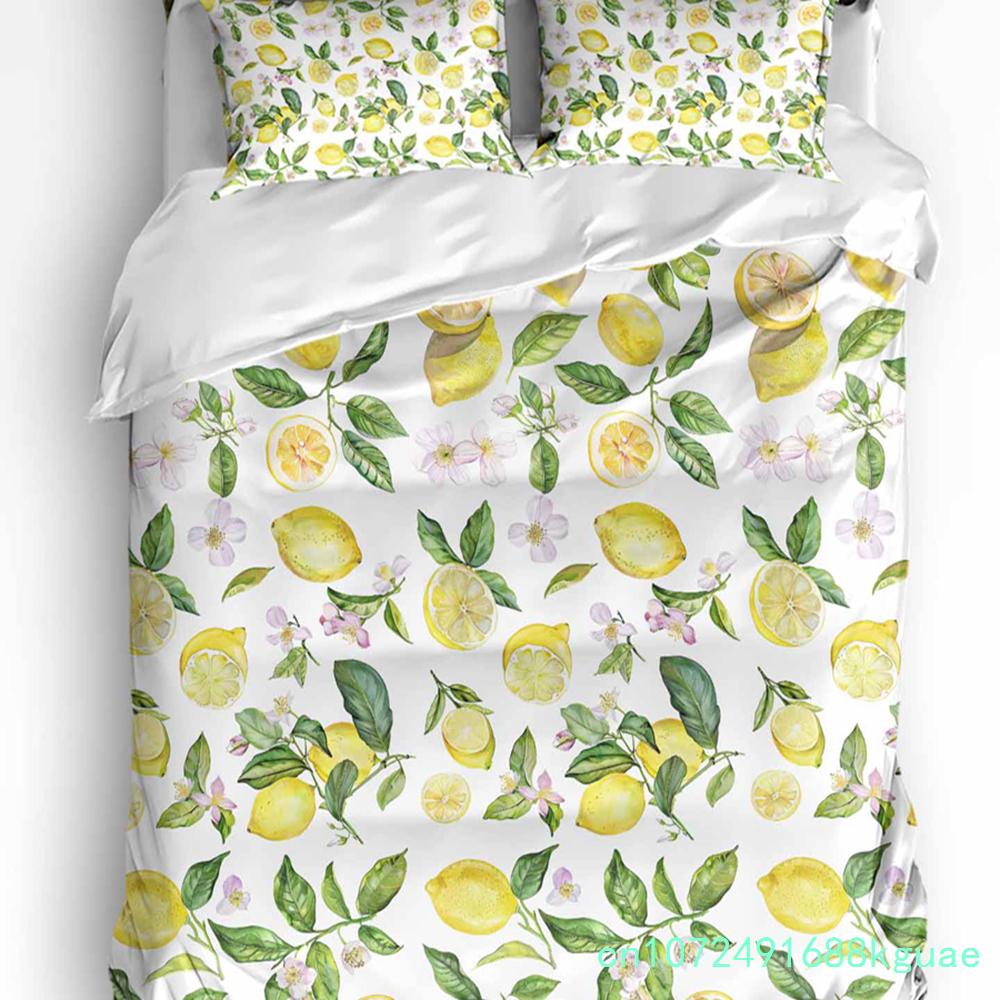 Sommerfrucht Roter Granatapfel Grünes Blatt Bettbezug mit Kissenbezug Kundenspezifisches 3-teiliges Bettwäscheset Steppdeckenbezug Doppelbett Heimtextil