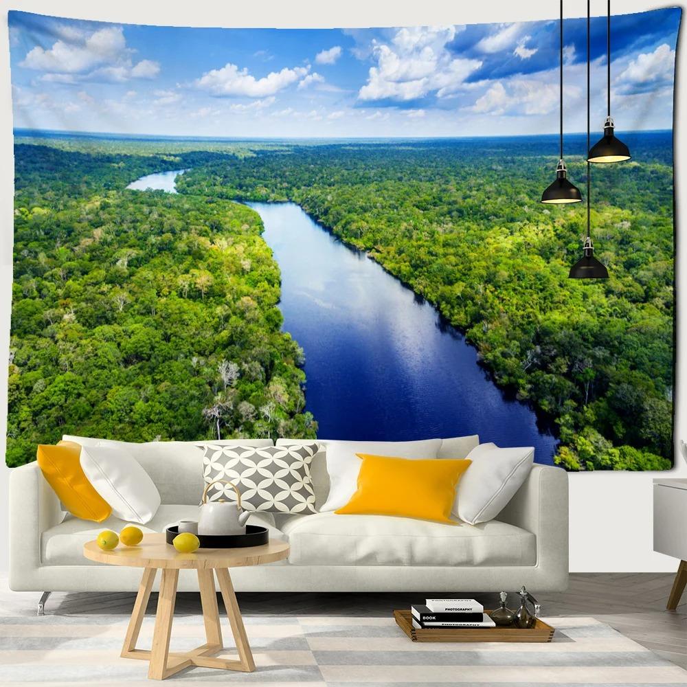 Sea Moon Cherry Blossom Forest Trail Wall Hanging Tapestry Home Decoration Living Room Bedroom Wall Background Hanging Cloth