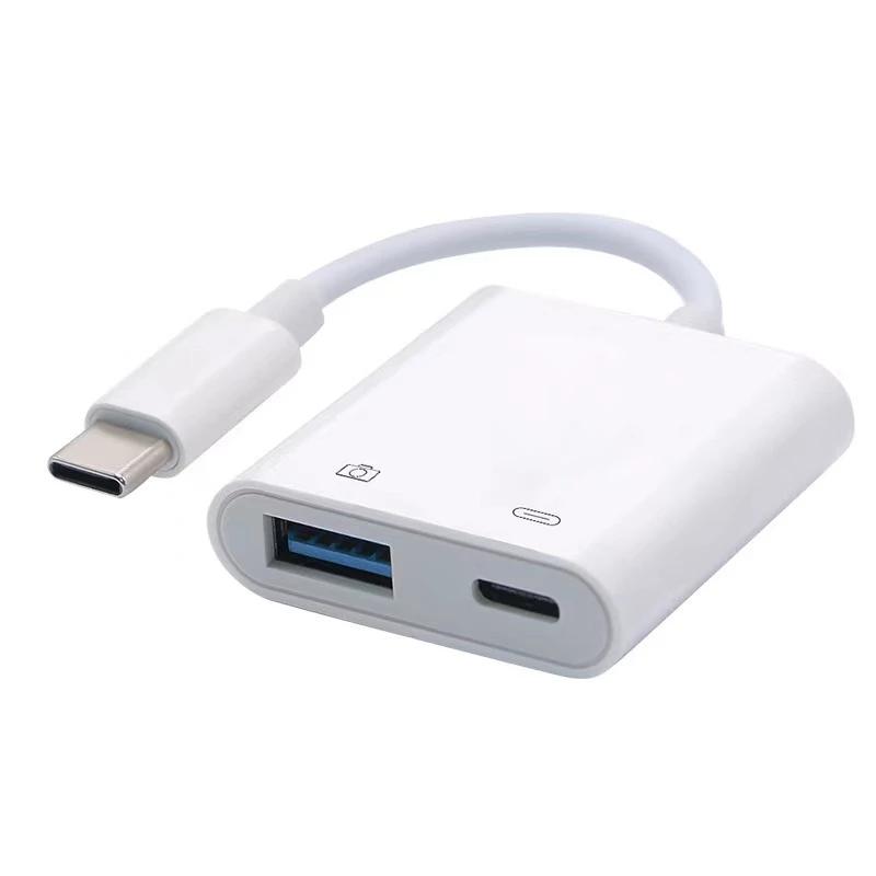 2In1 Type C To USB2.0 PD Charging OTG Adapter USB HUB Splitter Converter TPE+ABS