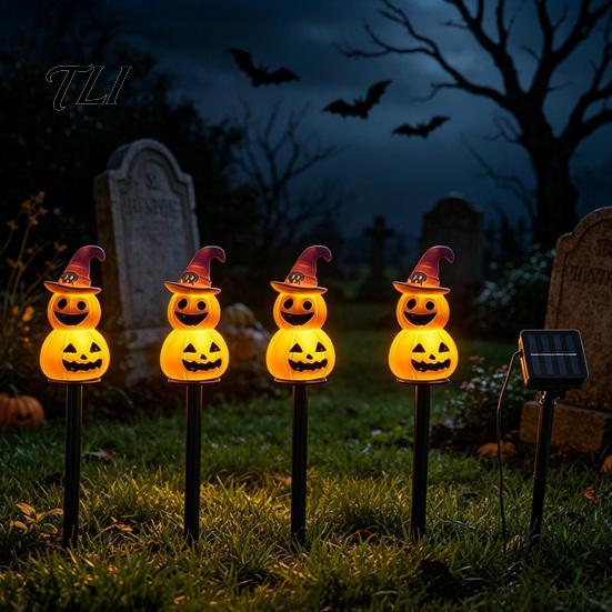Festive Outdoor Lighting 4Pcs/Set Halloween Solar Ghost Stake Light, 4-in-1 Pumpkin with LED Lights Lights, Waterproof Decorative Lamp for