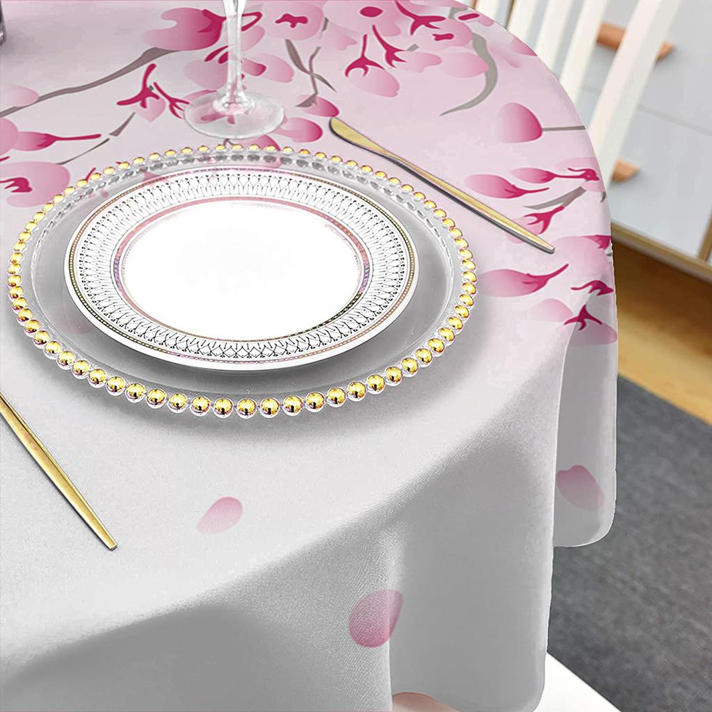Japanese Style Sakura Texture Round Tablecloth Waterproof Table Cover For Wedding Party Decoration Dining Table Cover