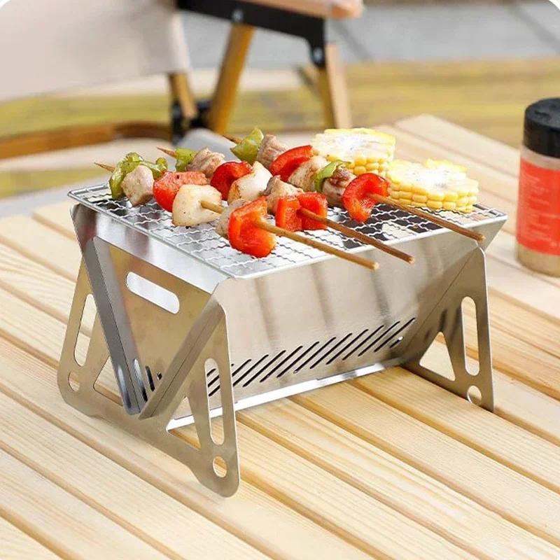 Wood Burning Camp Stove Picnic BBQ Cooker Stainless Steel Folding Backpacking Stove with Grill-Grid Wood Fire Stove for Outdoor