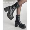 Z Schwarze Plateau-Stiefeletten für Damen (Petite) - Dicker Absatz, Schlankmachend, Hoher Absatz mit Seitenreißverschluss für Herbst und Winter 2025