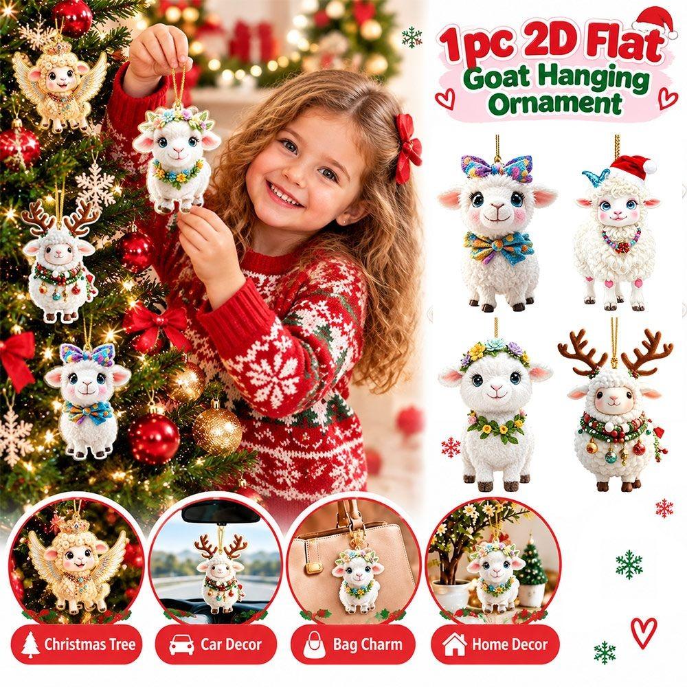 Crown Christmas Sheep Ornament 2D Acrylic Christmas Hanging Ornament  Car Rearview Mirror