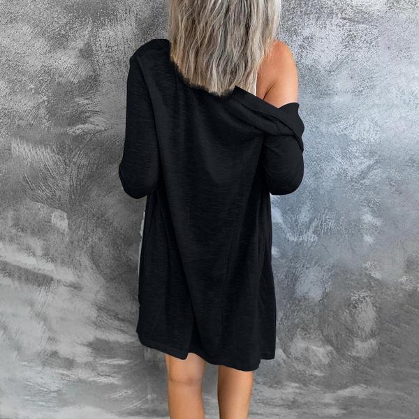 Moda damska Odzież na wiosnę i jesień Jednolity kolor, długi rękaw, otwarty sweter z przodu Casual Plus Size Płaszcz Damska luźna bluzka