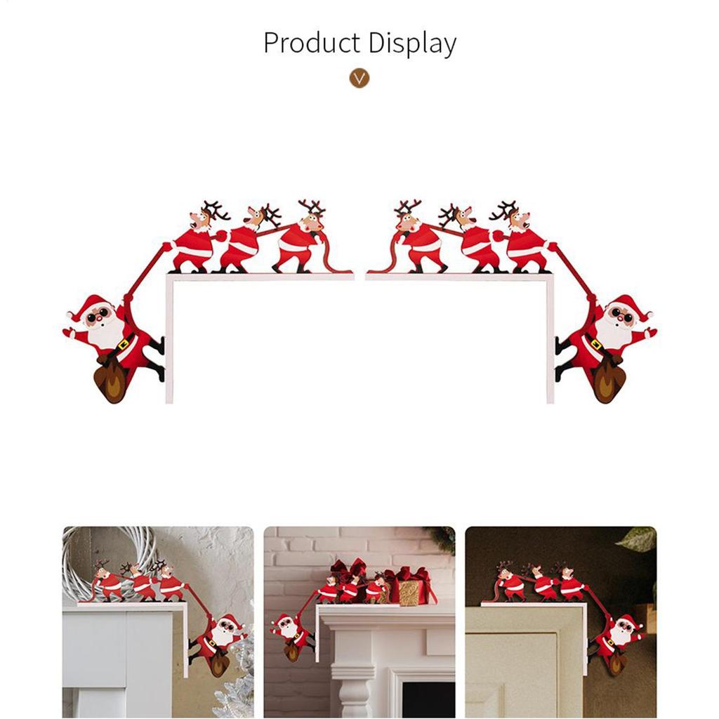 Door Topper Decorative Santa Claus Wood Ornament 2 Pieces Christmas Door Corner Decoration For Wall Bedroom House Cabinet
