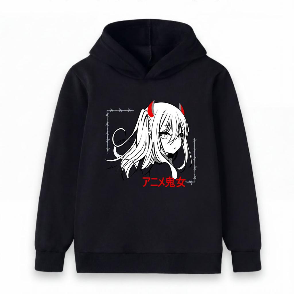 Kids Boys Girls Pullover Hoodie, Anime Demon Girl Horn Printed Casual Long Sleeve Hooded Sweatshirt, Soft Lightweight Streetwear Pullover for Daily We