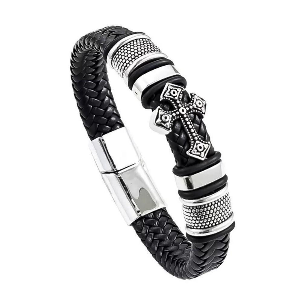 Hand-woven Cross Bracelet Multi-layer Charm Bracelet Gentleman Leather Bracelet  Men