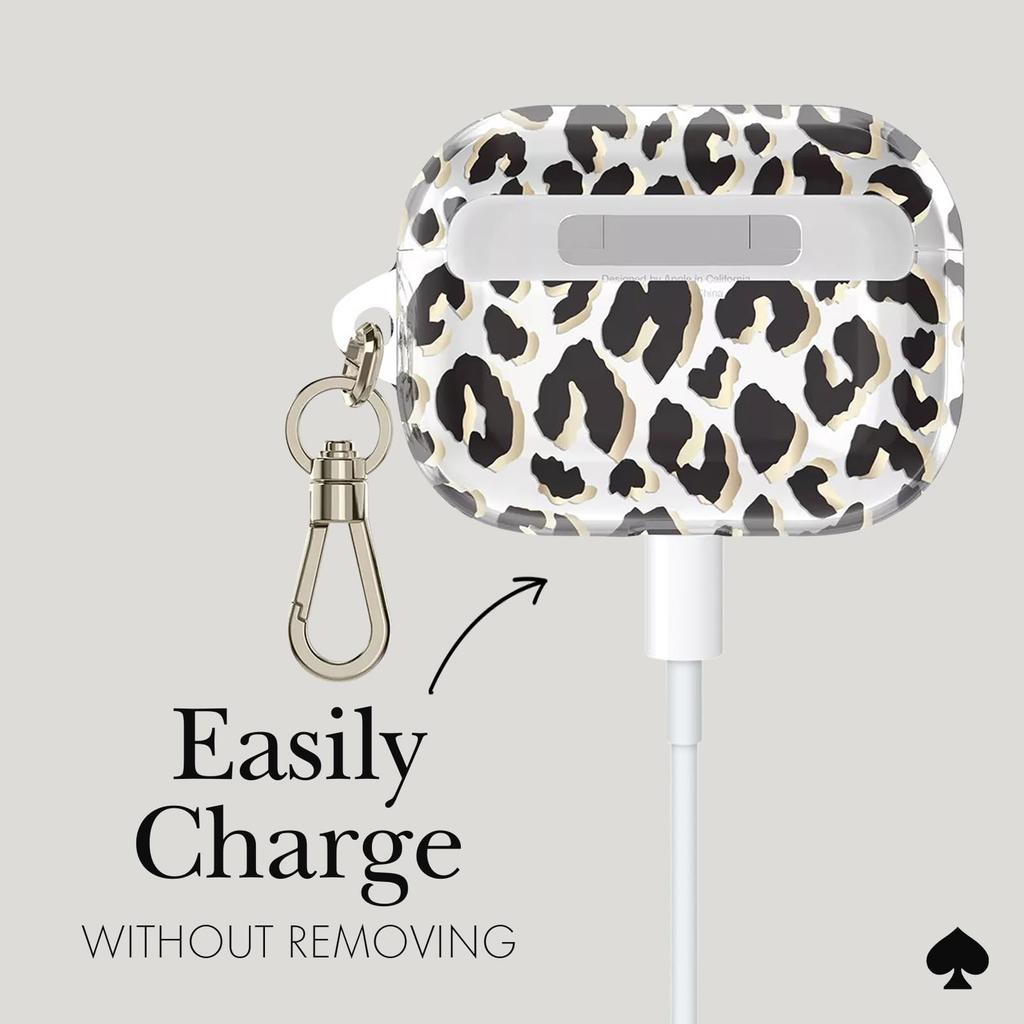 Kate Spade New York AirPods Pro Protective Case with Keychain and Ring City Leopard Compatible with AirPods Pro 2nd and 1st Generation - Print,