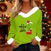 Women's T Shirt Tee Christmas Shirt Long Sleeve Party Christmas Print Fleece Collar V Neck Top