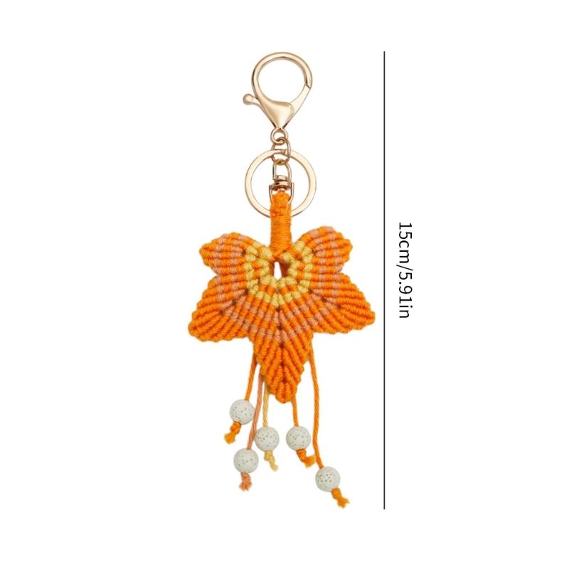 Woven Maple Leaf Sweater Chain Handmade Long Rope Necklace Tassels Keychain Bag Charm Pendant Thanksgiving Necklace