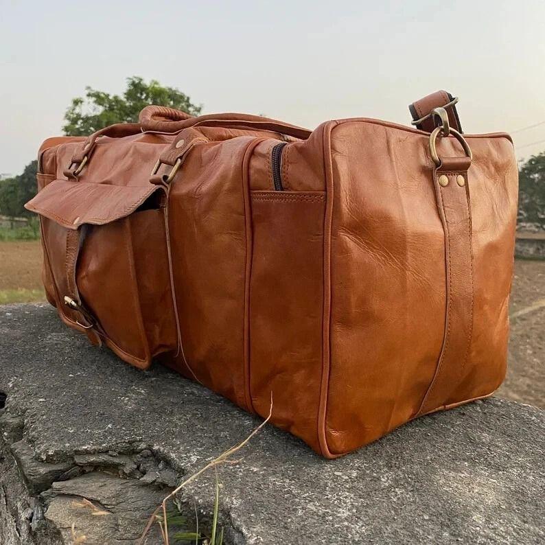 Genuine Leather 'Vintage Gym Weekend Bag Travel Duffle Overnight Luggage Men'