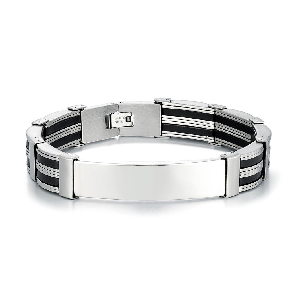 Stainless Steel Black Pattern Splicing Bracelet With Smooth Surface Men's Trendy Accessories Simple Color Blocking Design Niche Personality Versatile
