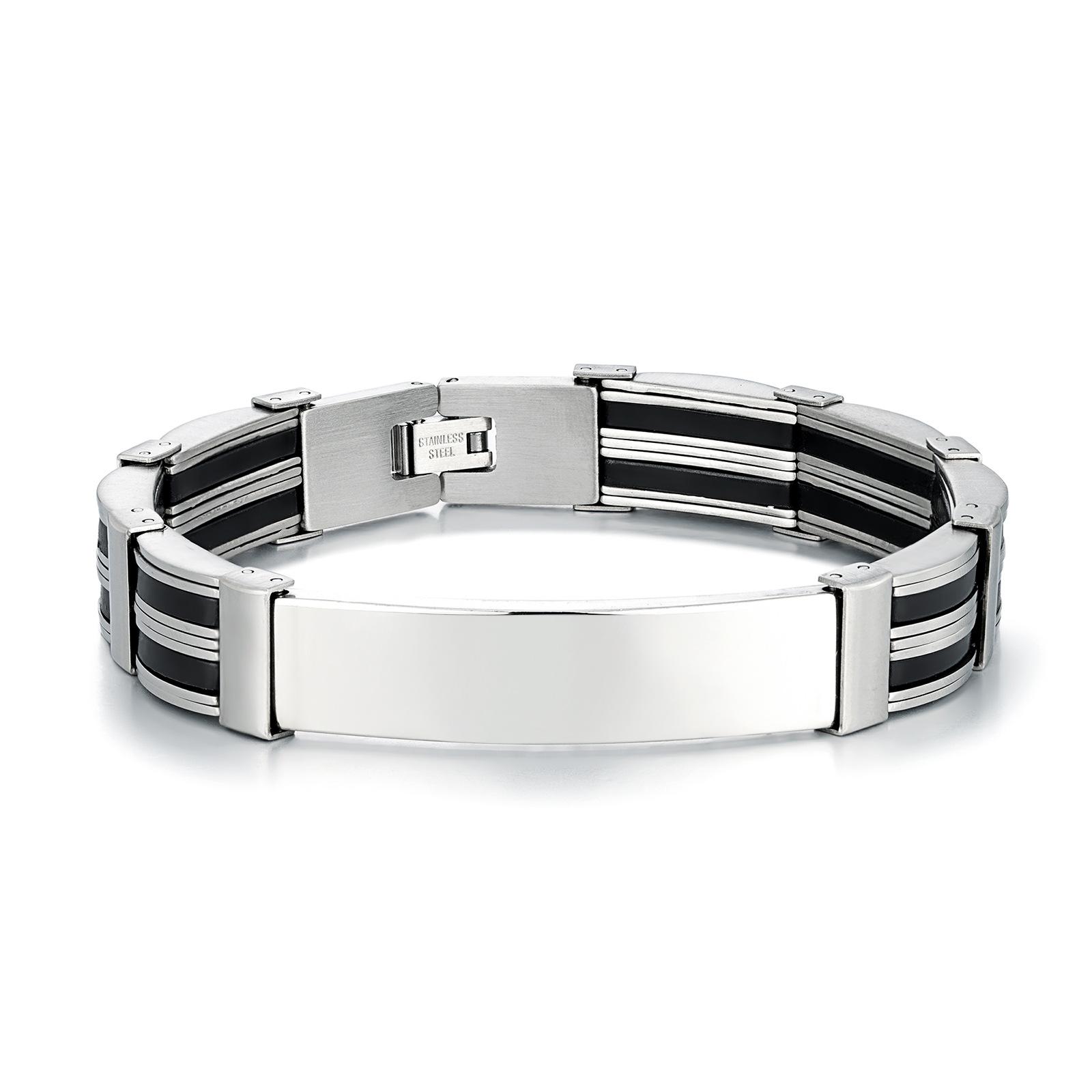 

Stainless Steel Black Pattern Splicing Bracelet With Smooth Surface Men s Trendy Accessories Simple Color Blocking Design Niche Personality Versatile