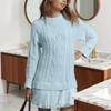 Winter Long Sleeve Twist Knitted Sweater Dress Woman O Neck Ruffle Chiffon Pleated Dresses Fall Solid Warm A-Line Pullover Dress