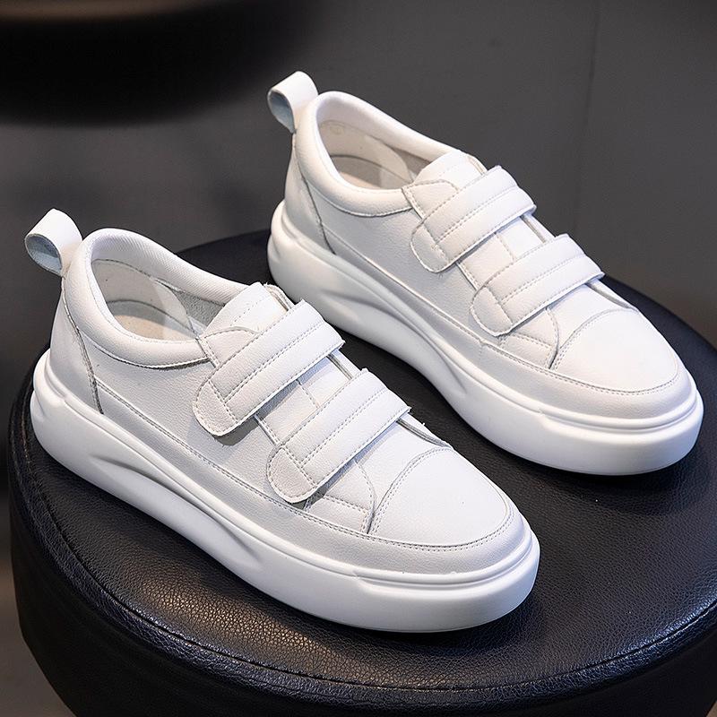 Little white shoes women's spring 2025 new versatile platform shoes women's genuine leather women's shoes Velcro casual flat single shoes women