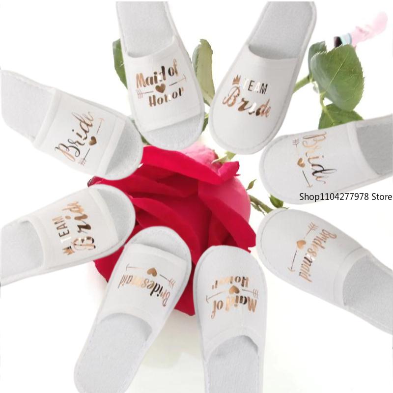 Fashion Bride Bridesmaid Slippers,Wedding Party Disposable Slippers Bridal Party Slippers Set, Lightweight Cozy Soft Sole Flats