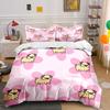 Cartoon Pug and Pink Flowers Bedding Duvet Cover Set Duvet Cover Pillowcases (1*Duvet Cover 2*Pillowcases, Without Duvet Insert)