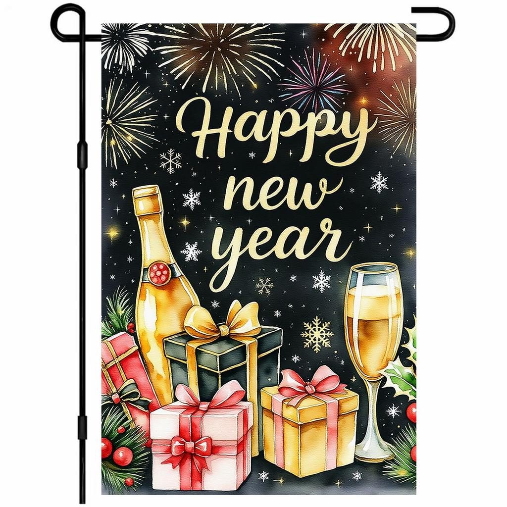 New Year's Decoration Of Garden Atmosphere With Garden Flags