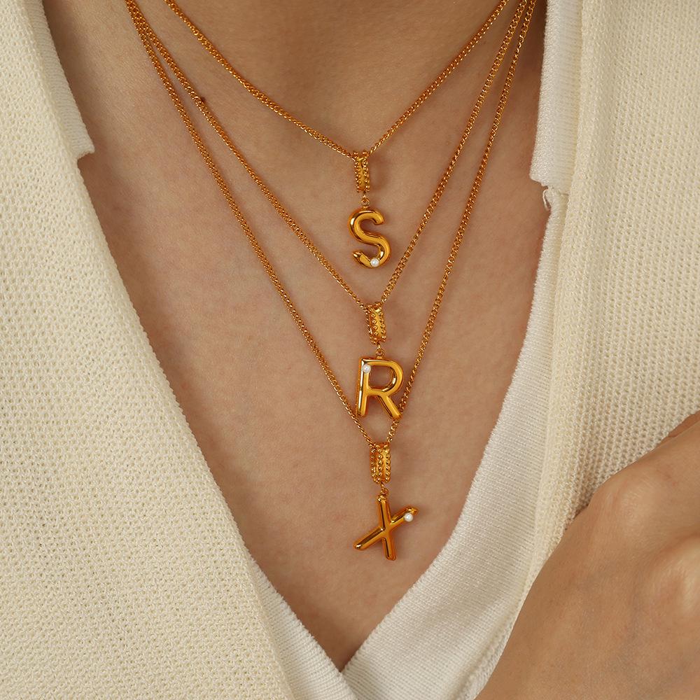 18k Gold-Plated Titanium Steel Bubble Letters Necklace for Women