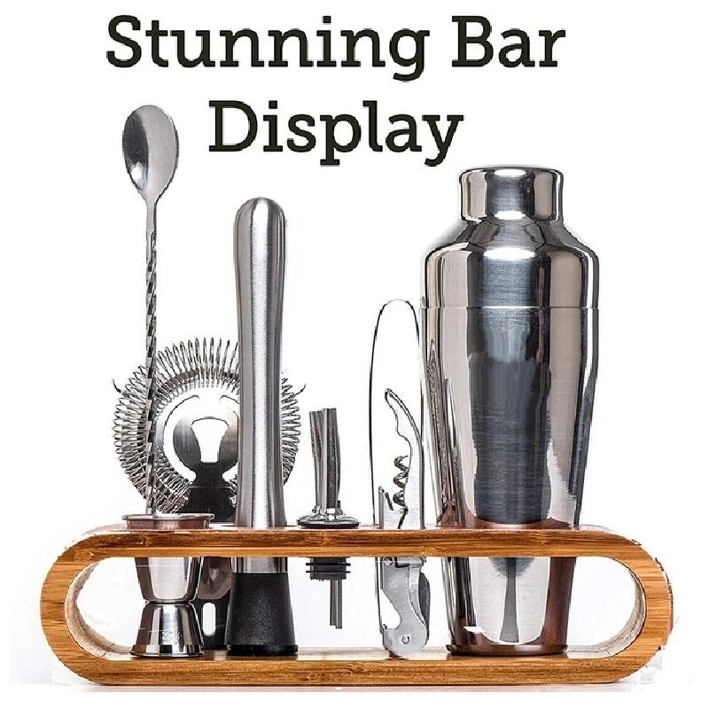 Sada koktejlových barů Mixology Bartender Kit: 10dílná sada tyčového nářadí se stylovým bambusovým stojanem
