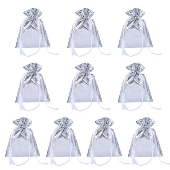 10 Pcs Christmas Drawstring Gift Bags Holiday Foil Gift Bags Reusable Xmas Gift Wrapping Bags for Gifts Presents Xmas Party Favors