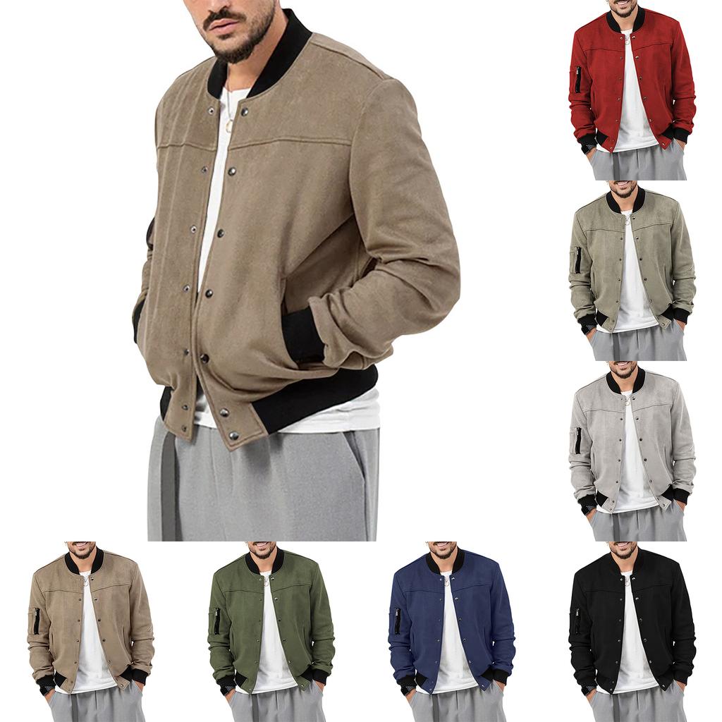 Men's Casual Stand-up Collar Colorblock Skirt Pocket Button Cardigan Jacket
