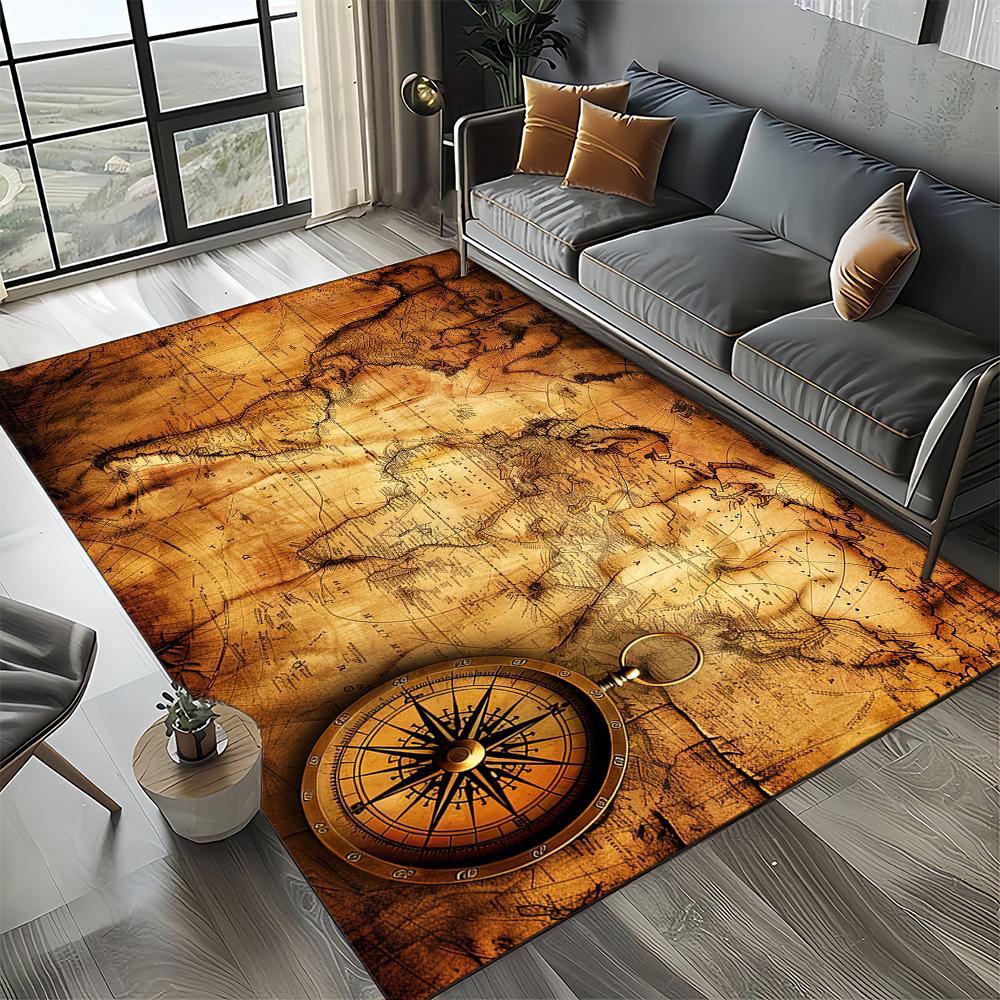 27 Style Retro Marine Nautical Chart Compass Map Carpet Rug for Home Living Room Bedroom Sofa Doormat Decor,Non-slip Floor Mat