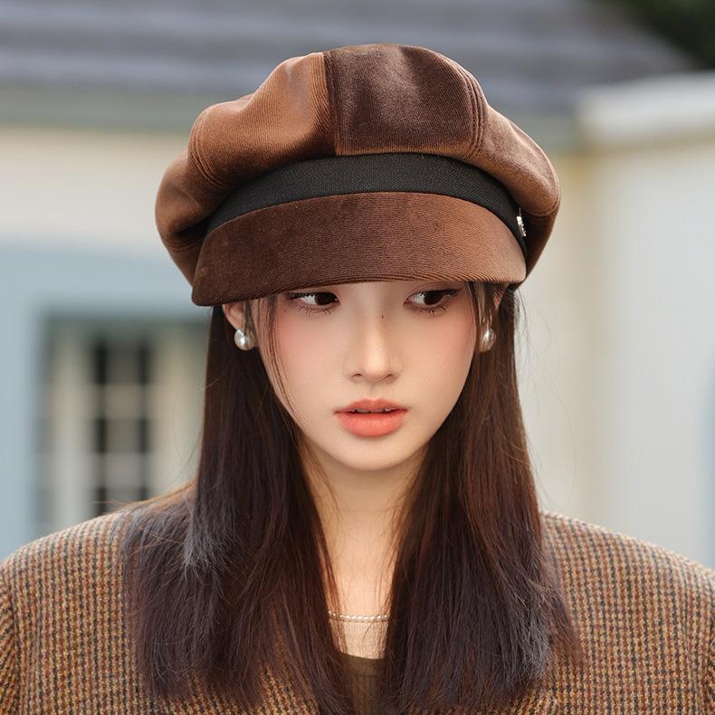 New Hat Women's Autumn and Winter Fashion Bucket Hat Warm Ear Protector Octagonal Beret