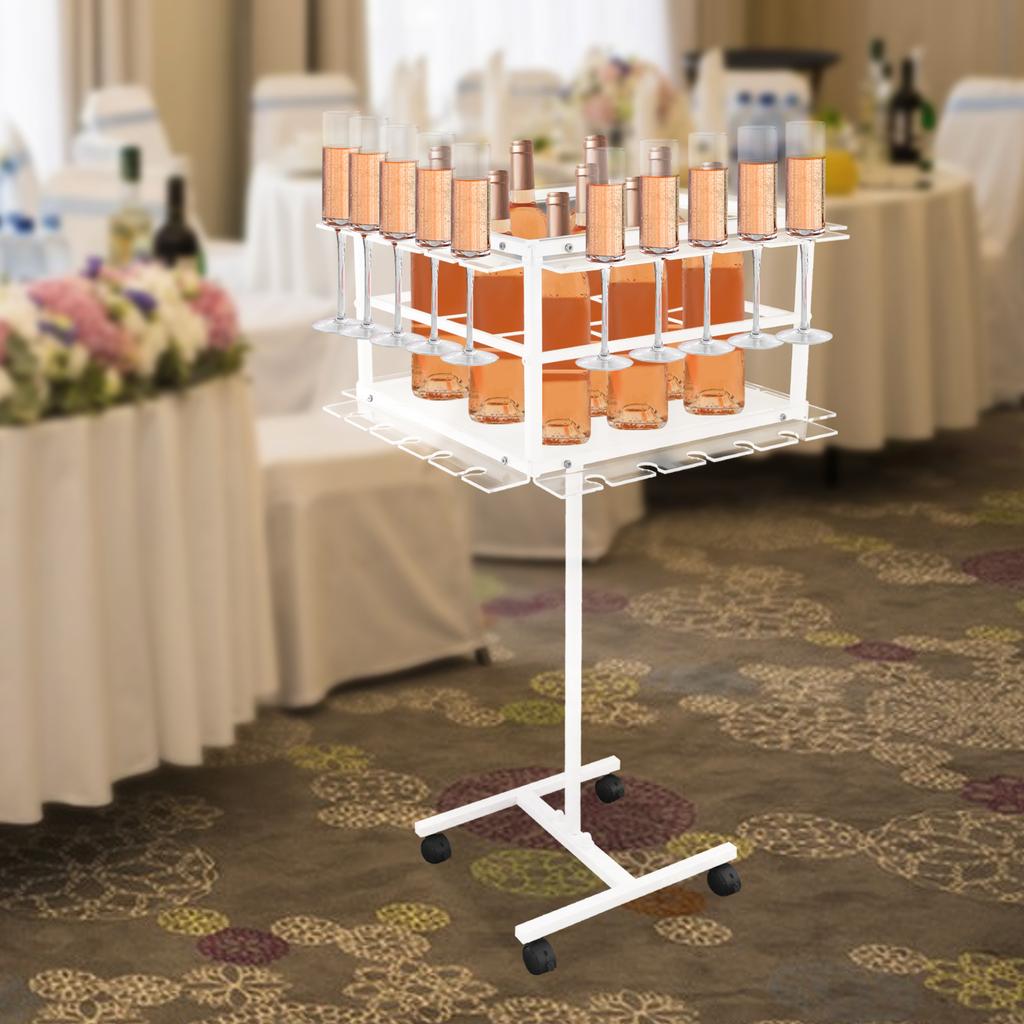 Champagne Display Stand, Party Glass Holder - 2-Tier Decorative Rack with Wheels, Holds Up to 44 lbs, Mobile Bar Cart Organizer