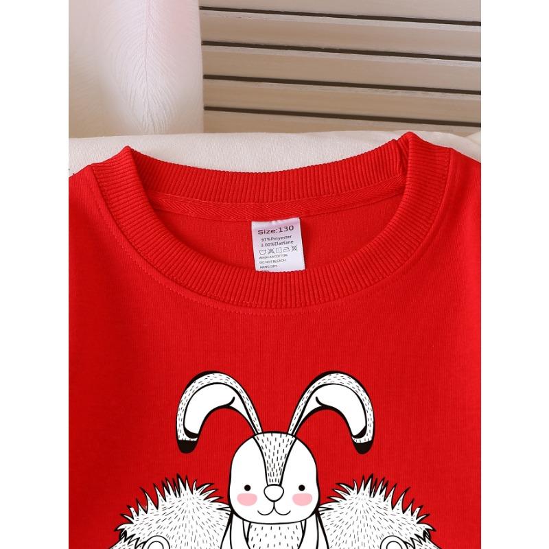 European Sizes Girls' Crewneck Sweatshirt Cute Rabbit And Hedgehogs Pattern, Spring And Autumn, Sportswear And Casual, Soft, for Kids & Teens.
