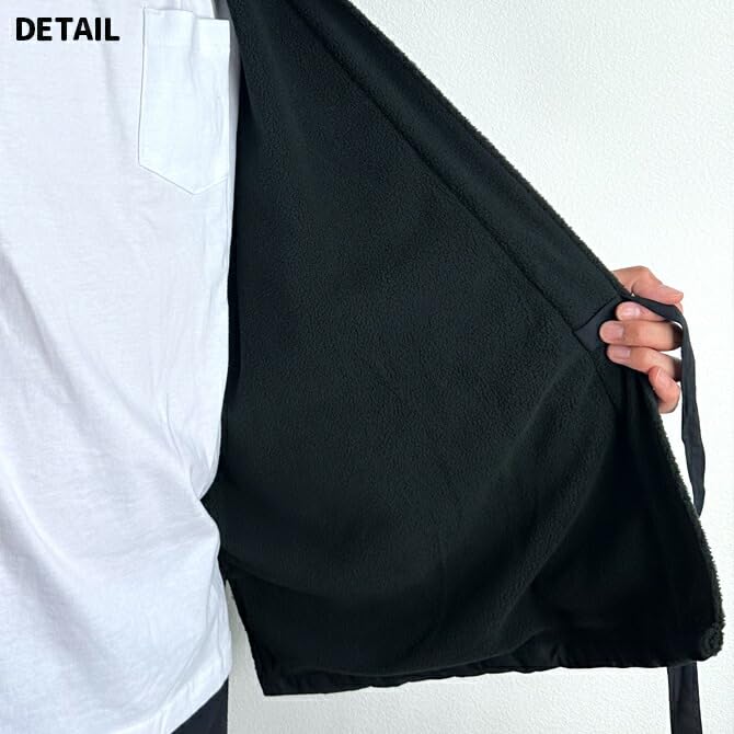 Arcade Men's Fleece-Lined Samue Kimono for Winter, Warm, Jinbei Kimono, Size M, Navy (Type B)