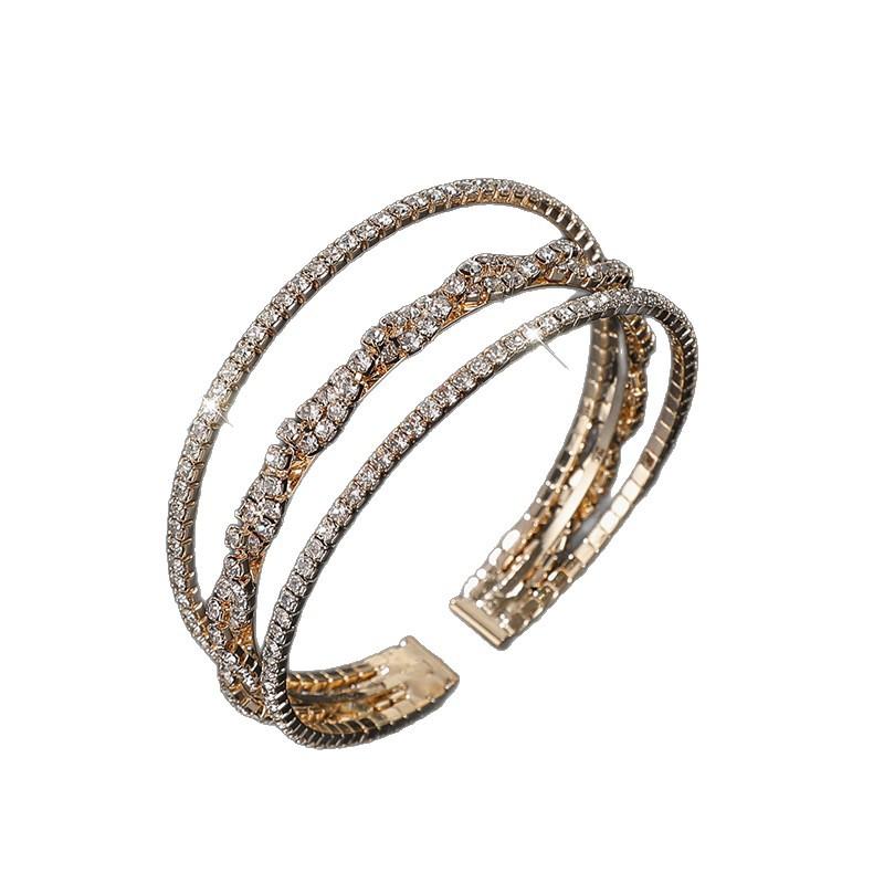 Rhinestone Zircon Open Bracelet Bride Crystal Bracelet Cross Elastic Full Diamond Claw Chain Bracelet Women