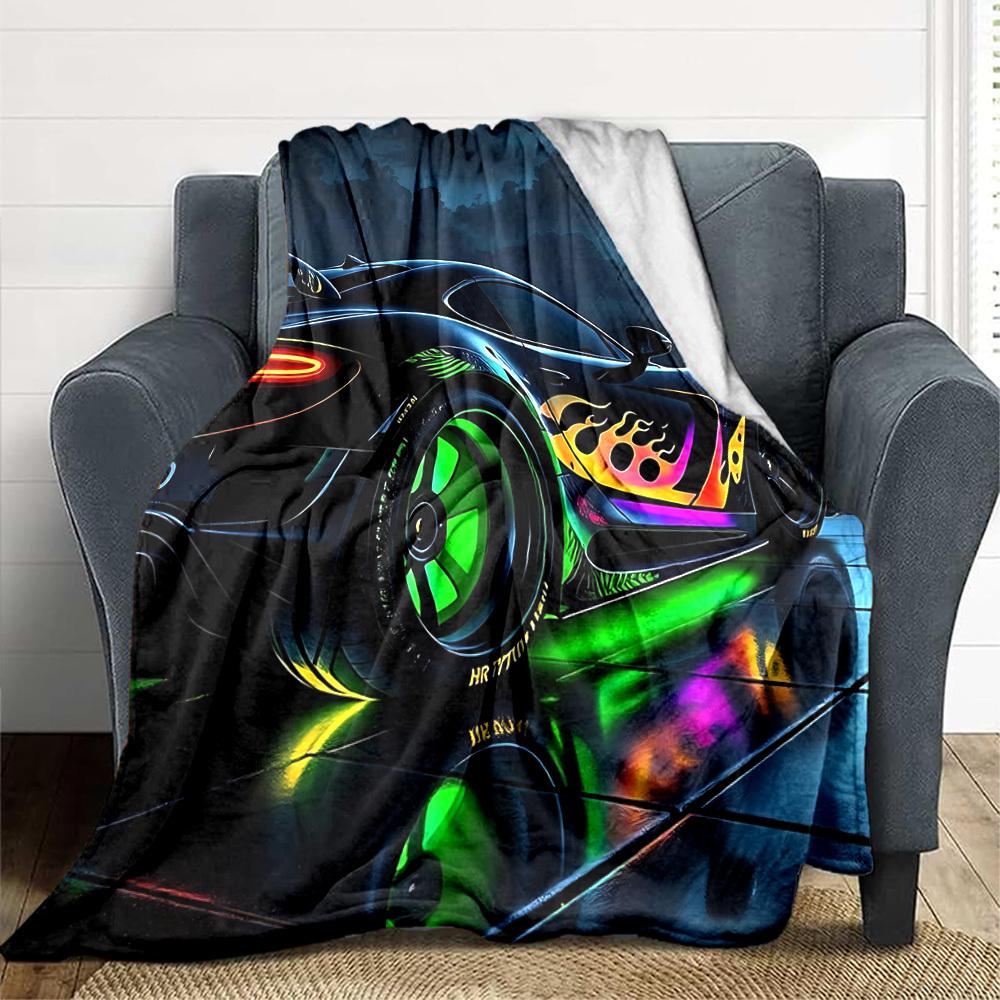 1pc Neon Flames Car Blanket Lightweight Flannel Blanket Throw Blanket For Sofa, Bed, Travel, Camping, Livingroom, Office, Couch