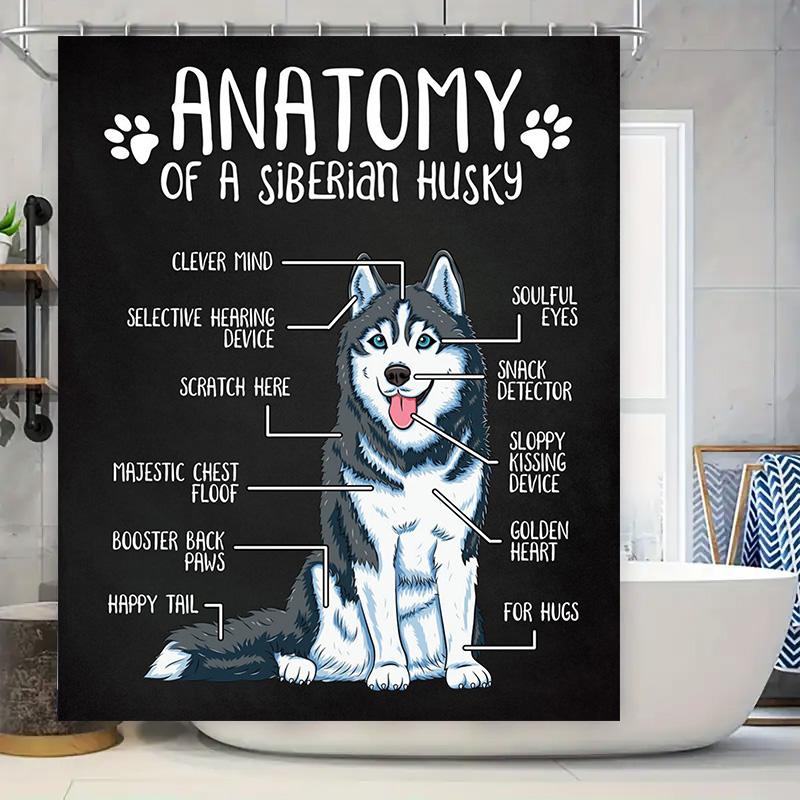 Modern Bathroom Decor Shower Curtain Print Illustration Funny Siberian Husky Animal Design For Home Decor 90x180cm