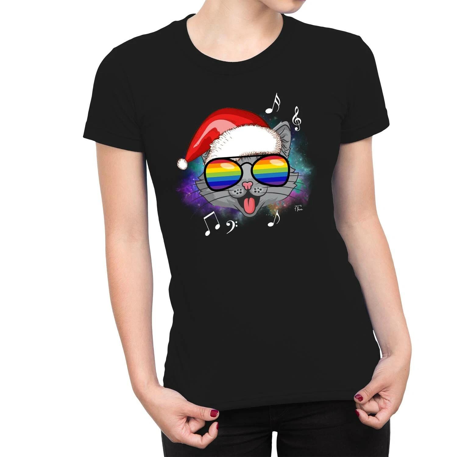 1Tee Womens Happy Santa Cat Music T-Shirt XXXL