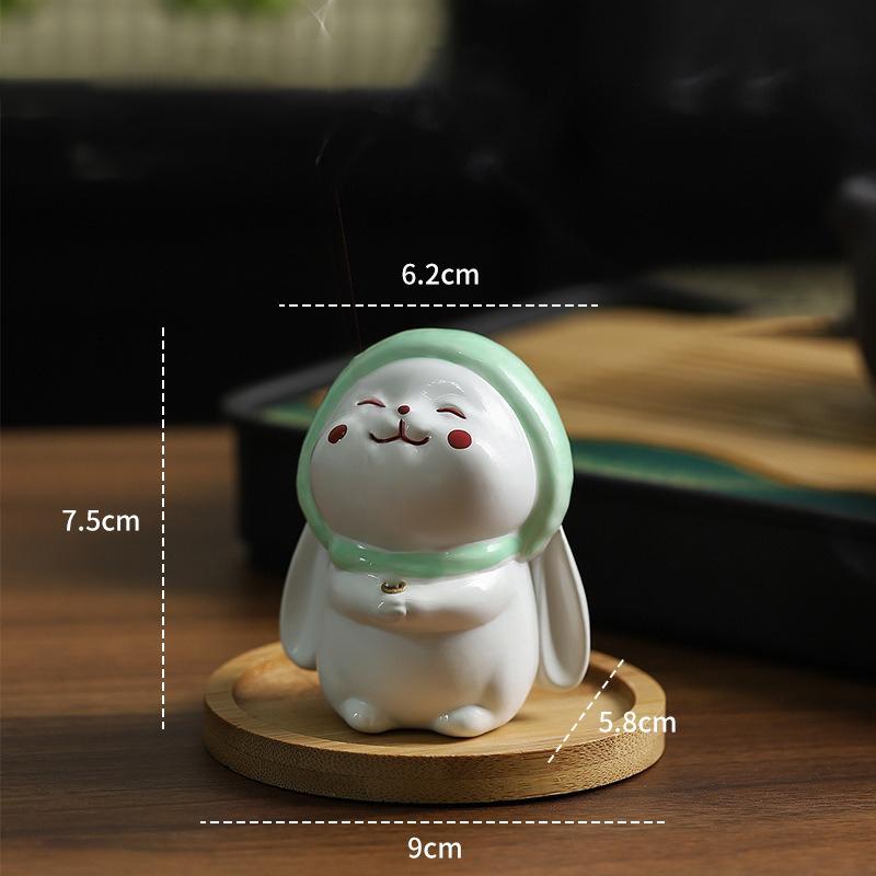 

Cute Rabbit Ceramic Incense Holder Incense Stick Burner Bamboo Tray Home Decor Aromatherapy Ornament for Yoga Room Desk Gift белый
