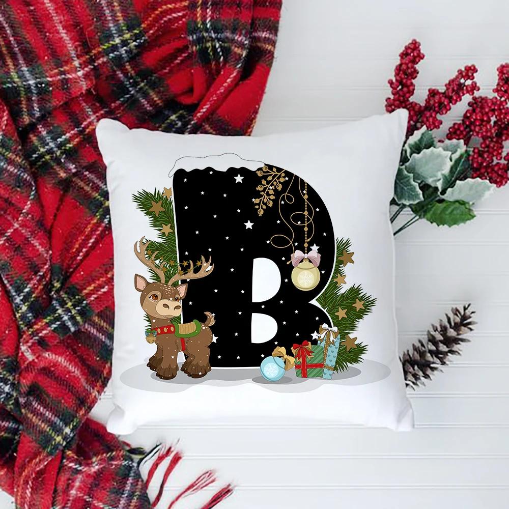 Christmas Cushion Cover Alphabet A-Z Pillow Covers Cute Cartoon Santa Claus Cushion Cover Pillowcases Home Xmas Decoration