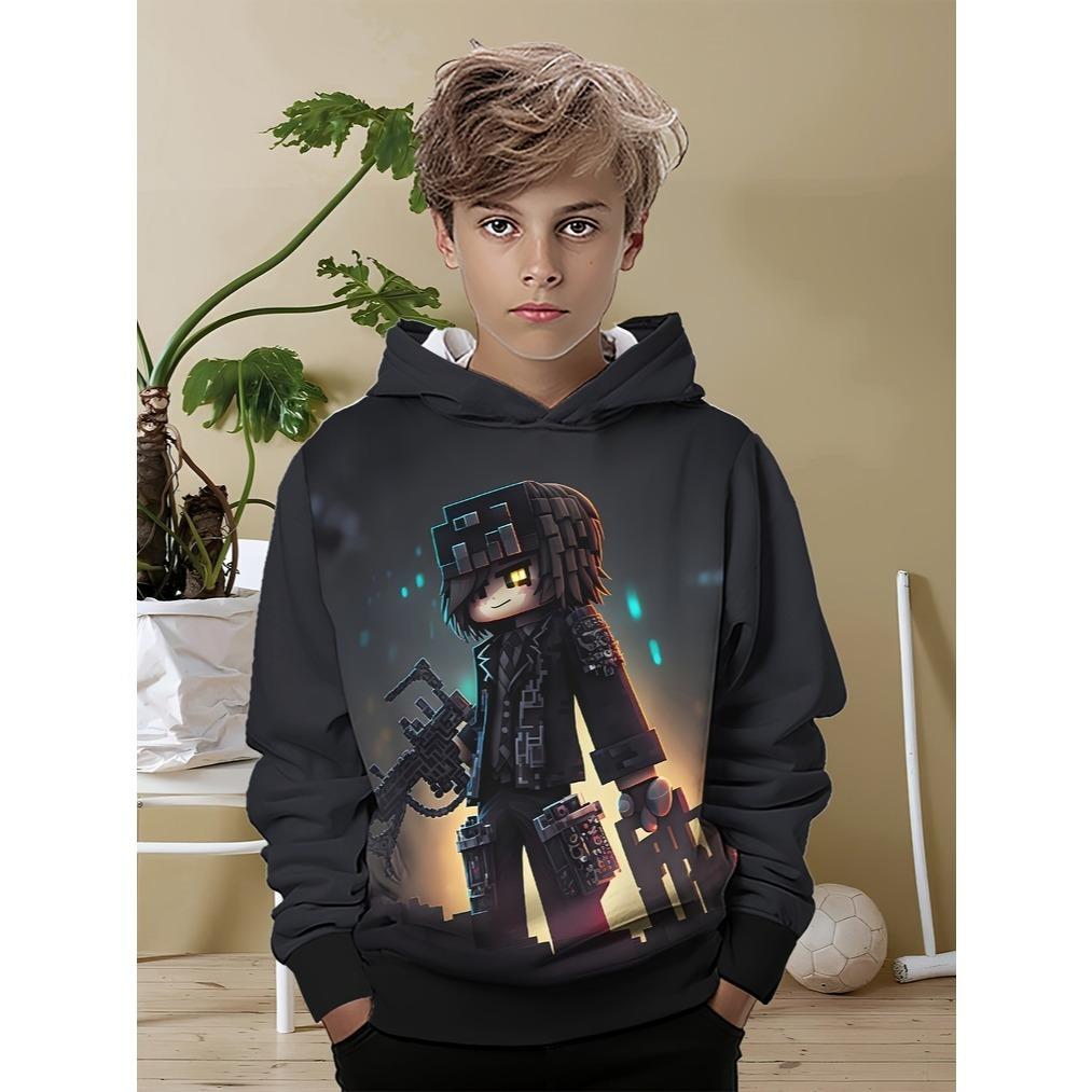 Cool 3D Printed Long Sleeved Hooded Sweatshirt, Spring and Autumn Boys' Sports and Leisure Pullover