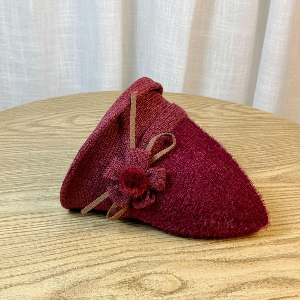 Hat Female Autumn and Winter Pick-up Mink Basin Hat Middle-aged and Elderly Mother Elegant Top Hat Fashion Flower Hairball Fisherman Hat