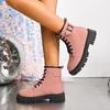 Mode Britische Plateau Damen Klassische Big Toe Stiefeletten Schnürstiefel Rhabarberstiefel Vielseitige Freizeitschuhe