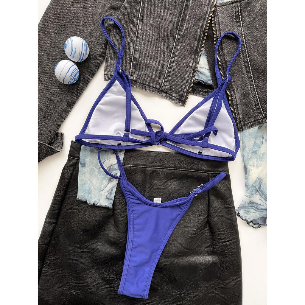 Women's Solid Color Heart Detail Triangle Bikini Set Two Piece Swimsuit Adjustable Straps Low Waist Bottoms Beachwear Swimwear