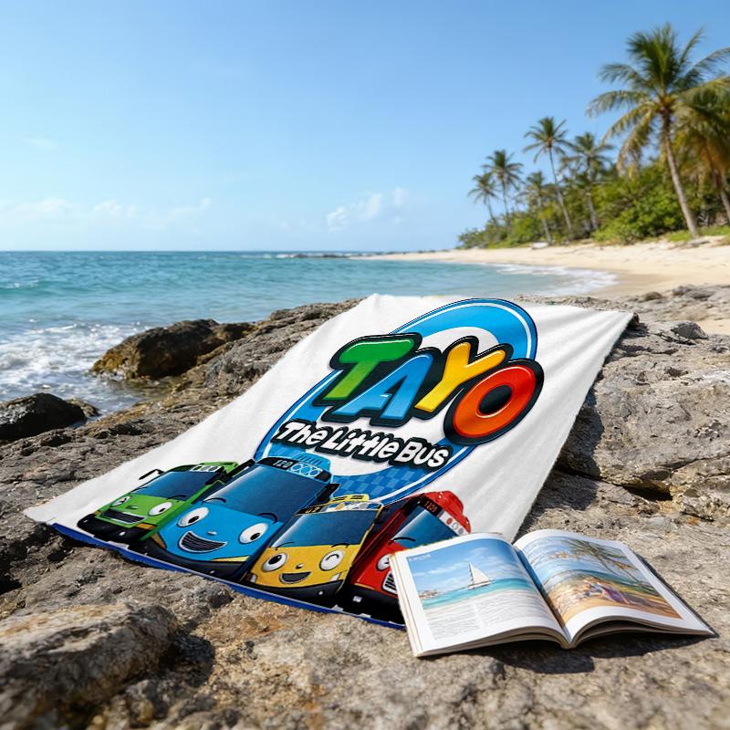 1pc Tayo The Little Bus2 Beach Towel, Beach and Seaside Swimming Pool Equipment, Fashion Pattern, Rectangular, Travel Essentials