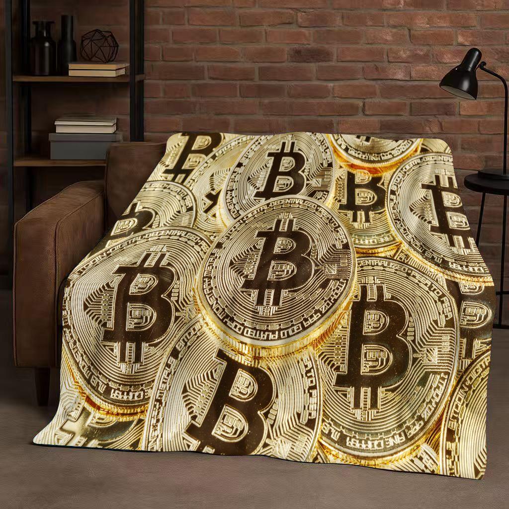 3D Rich BTC Bitcoin Circuit Board Art Cartoon Flannel Blanket,Ultra Soft Warm Plush Throw for Home Bedroom Bed Sofa Cover Kids